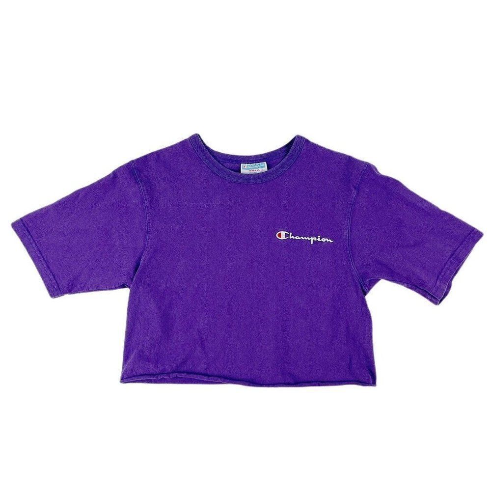 Vintage Champion Purple Cropped T-shirt Size Small